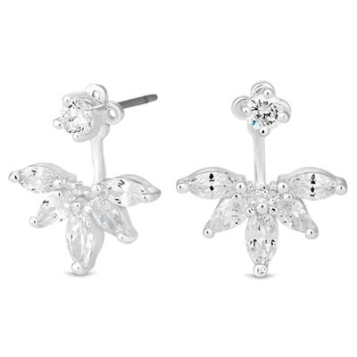 Silver cubic zirconia cluster front and back earring
